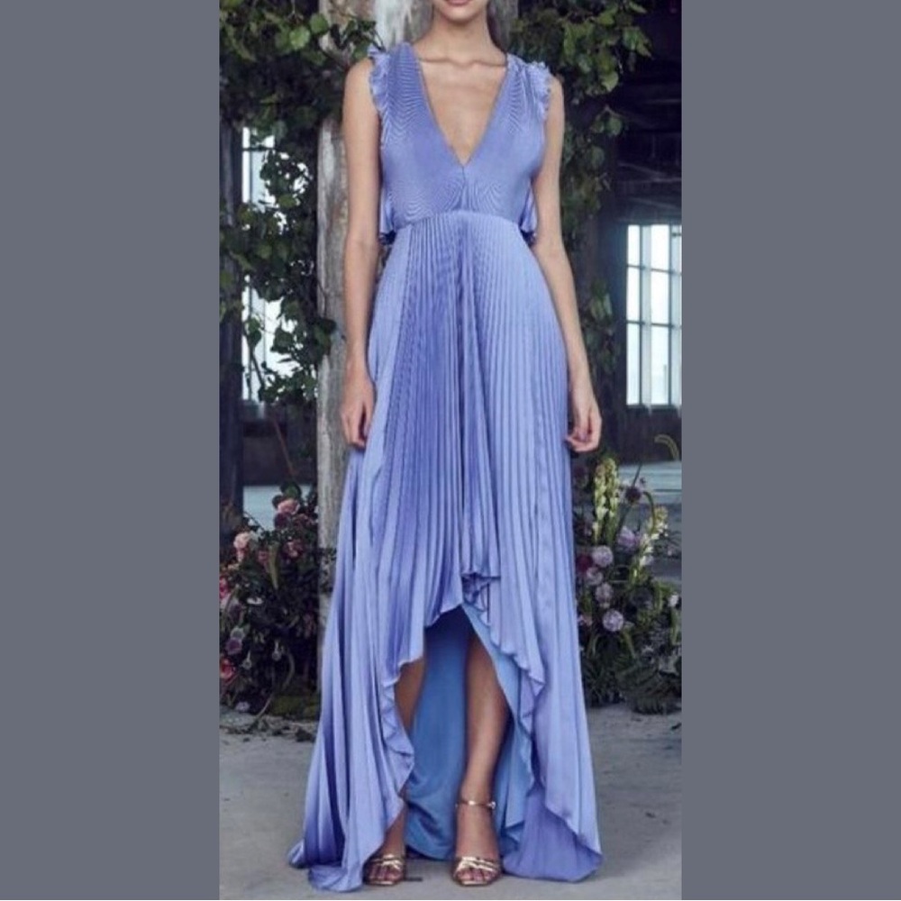 Flor et. al James Pleated Backless Gown Periwinkle Blue 8 NWT - Picture 4 of 17
